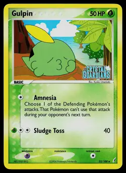 Pokemon Card - Gulpin Crystal Guardians 33/100 Uncommon Reverse Holo Stamped - Image 1
