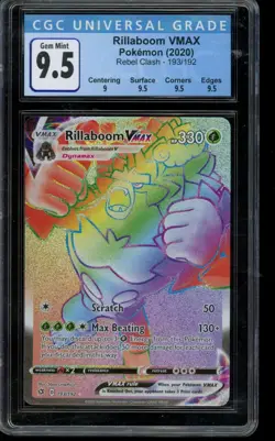 CGC 9.5 Gem Mint Pokemon Rillaboom VMAX Rebel Clash 193/192 2020 - Image 1