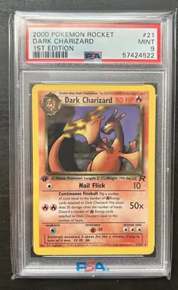 Dark Charizard PSA 9 1st Edition 21/82 2000 Pokemon Rocket - Image 1