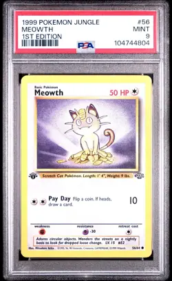 Meowth - 1st Edition - 56/64 Jungle - WOTC Unlimited - Pokemon TCG - PSA 9 MINT - Image 1