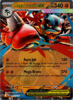 Pokemon TCG Mega Lucario ex - 077/132 MEG ME01: Mega Evolution Holo NM Card - Image 1