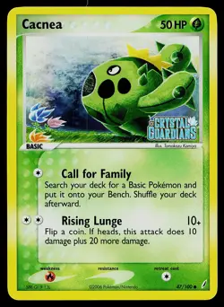 Pokemon Card - Cacnea Crystal Guardians 47/100 Common Reverse Holo Stamped - Image 1