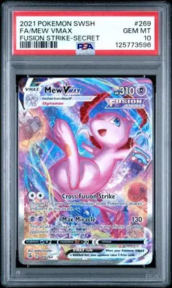 2021 Pokemon SWSH Fusion Strike Mew Vmax Alt Art Secret Rare Card 269/264 PSA 10 - Image 1
