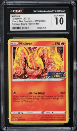 CGC 10 Moltres SWSH185 2022 Pokemon Brilliant Stars Prerelease Shinji Kanda - Image 1