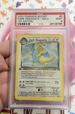 2000 POKEMON ROCKET 1ST ED #5 DARK DRAGONITE-HOLO PSA 9 - Image 5