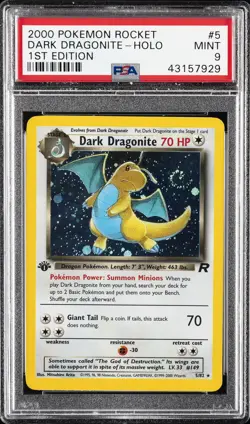 2000 POKEMON ROCKET 1ST EDITION #5 DARK DRAGONITE-HOLO PSA 9 - Image 1