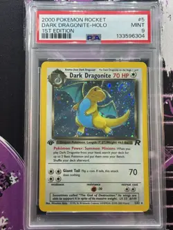 2000 Pokemon Team Rocket 1st Ed #5 Dark Dragonite Holo PSA 9 SWIRL New Cert - Image 1