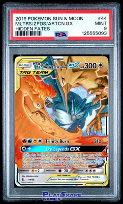Pokemon Card PSA 9 Moltres Zapdos Articuno GX 44/68 Holo Hidden Fates 2019 - Image 1