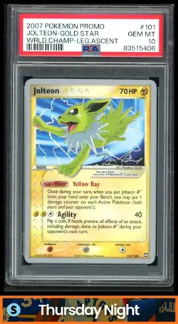 2007 POKEMON BLACK STAR PROMO: WORLD CHAMPIONSHIP DECK JOLTEON GOLD STAR PSA 10 - Image 1