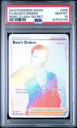 2020 POKEMON SWORD & SHIELD REBEL CLASH SECRET FULL ART/BOSS'S ORDERS PSA 10 - Image 1