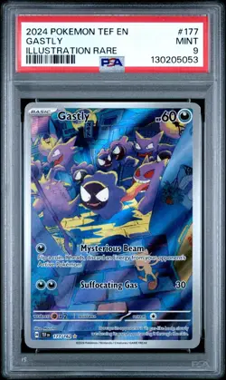2024 POKEMON TEF EN TEMPORAL FORCES GASTLY ILLUSTRATION RARE #177 PSA 9 MINT - Image 1