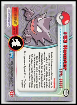 Haunter #93 Blue Logo Topps Non Holo TV Animation Pokemon Card - Image 2