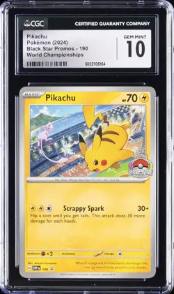 2024 POKEMON SVP WORLD CHAMPIONSHIPS PROMO #190 PIKACHU CGC 10 GEM MINT - Image 1