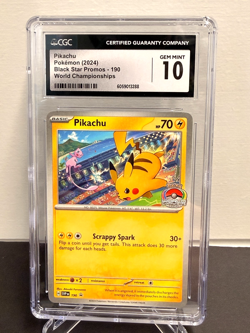 2024 Pokemon Black Star Promos World Championships Pikachu #190 CGC 10 GEM MINT - Image 1