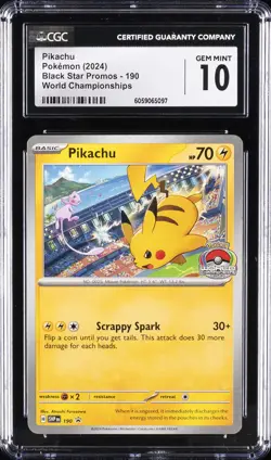 2024 POKEMON BLACK STAR PROMOS WORLD CHAMPIONSHIPS #190 PIKACHU CGC 10 GEM MINT - Image 1
