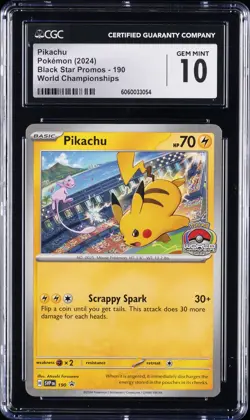2024 POKEMON BLACK STAR PROMOS WORLD CHAMPIONSHIPS #190 PIKACHU CGC 10 GEM MINT - Image 1