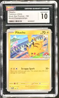 2024 Pokemon Black Star Promos World Championships Pikachu #190 CGC 10 GEM MINT - Image 1