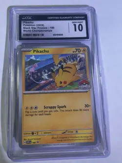 CGC 10 GEM MINT Pikachu #190 Black Star Promo 2024 Pokemon World Championships - Image 1