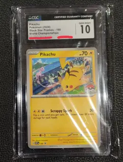 CGC 10 GEM MINT Pikachu #190 Black Star Promo 2024 Pokemon World Championships - Image 1