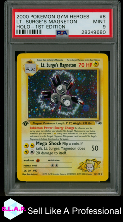 LT. SURGE'S MAGNETON HOLO-1ST EDITION POKEMON GYM HEROES 2000 8 PSA 9 - Image 1