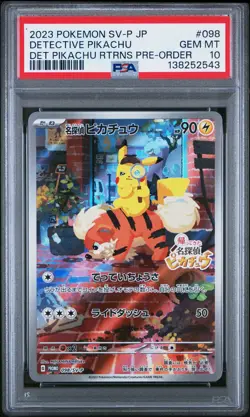 2023 POKEMON JAPANESE SV-P PROMO PRE-ORDER #098 DETECTIVE PIKACHU PSA 10 - Image 1