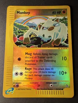 Pokemon Card Mankey 92/147 Reverse Holo Foil Aquapolis LP - Image 1