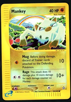 Pokemon Card Mankey 92/147 Reverse Holo Foil Aquapolis LP - Image 1