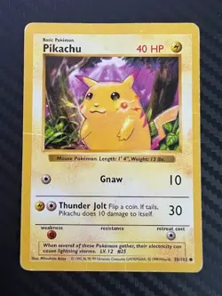 Pokemon TCG Base Set Shadowless Red Cheeks Pikachu 58/102 DMG - Image 1