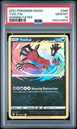 2021 POKEMON SWORD & SHIELD SHINING FATES #046 YVELTAL PSA 10 - Image 1