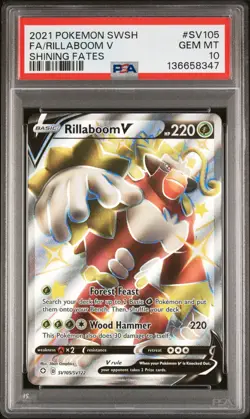 2021 POKEMON SWORD & SHIELD SHINING FATES #SV105 FULL ART/RILLABOOM V PSA 10 - Image 1