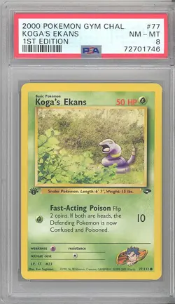 PSA 8 - Pokemon Card - Gym Challenge 77/132 - KOGA'S EKANS *1st Edition* - NM-MT - Image 1