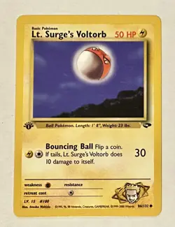 NM (1st edition) Pokemon LT SURGE'S VOLTORB Card GYM CHALLENGE Set 86/132 NM - Image 1