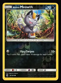 Pokemon TCG: Alolan Meowth Reverse Holo - SM Base Set - #78/149 - Image 1