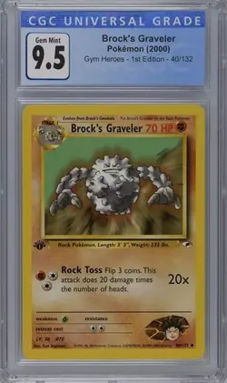 CGC 9.5 GEM MINT 10 Brock's Graveler 1st Edition Gym Heroes 40/132 Pokemon - Image 1