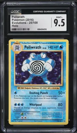 2016 Pokemon XY Evolutions Holo Poliwrath #25 CGC 9.5 MINT+ - Image 1
