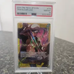 2025 One Piece OP10 EN Trafalgar Law PSA 10 GEM SECRET RARE #119 FULL ART - Image 1