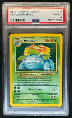 1999 Pokemon Unlimited Venusaur Rare Holo #15/102 PSA 4 - Image 1