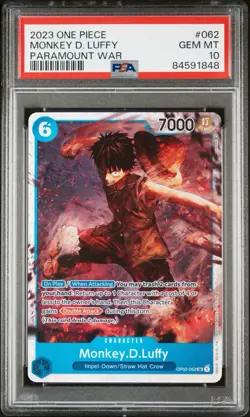 Monkey D. Luffy PSA 10 2023 One Piece Paramount War #062 OP02-062 Super Rare SR - Image 1