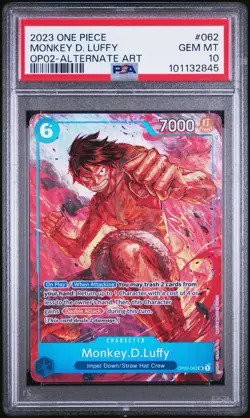 PSA 10 2023 One Piece MONKEY D LUFFY Alternate Art #OP02-062 Paramount War EN - Image 1