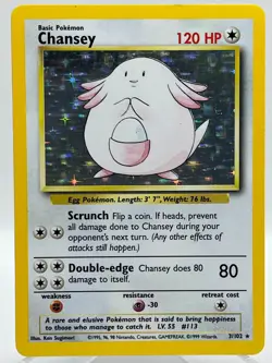 Chansey 3/102 Base Set Unlimited Holo Rare 1999 WotC Vintage Pokemon TCG Card - Image 1