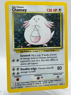 Chansey 3/102 Base Set Unlimited Holo Rare 1999 WotC Vintage Pokemon TCG Card - Image 2
