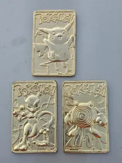 Lot of 3 Vintage 1999 Nintendo 23K Gold Plated Pokemon Trading Cards Pikachu - Image 1