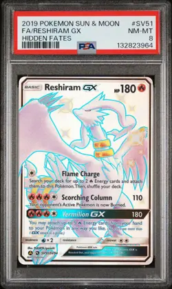 2019 POKEMON SUN & MOON HIDDEN FATES #SV51 FULL ART/RESHIRAM GX PSA 8 - Image 1