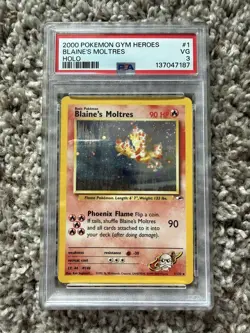 Pokemon Blaine's Moltres Gym Heroes Unlimited Holo Rare #1 PSA 3 - Image 1