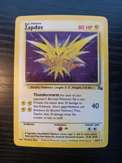 Zapdos 30/62 Fossil Unlimited Holo Rare Vintage Pokemon TCG LP Free Ship!! - Image 1