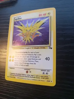 Zapdos 30/62 Fossil Unlimited Holo Rare Vintage Pokemon TCG LP Free Ship!! - Image 3