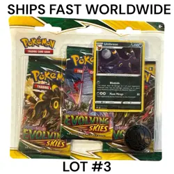 Pokemon Sword & Shield Evolving Skies 3 Pack Blister Factory Sealed Umbreon Holo 820650808814 - Image 1