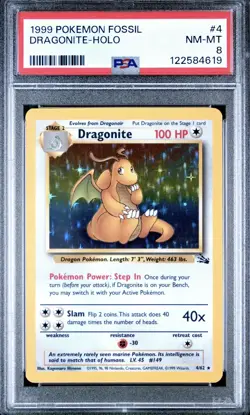 Pokemon Dragonite 4/62 Holo Rare Unlimited Fossil PSA 8 NM-MT - Image 1
