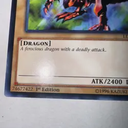 Vintage 1996 1st Edition Yu-Gi-Oh! Red Eyes B Dragon Common LDK2-ENJ01 - Image 2