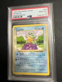 1999 Pokemon Base Set Shadowless SQUIRTLE #63/102 PSA 10 GEM MINT - Image 1